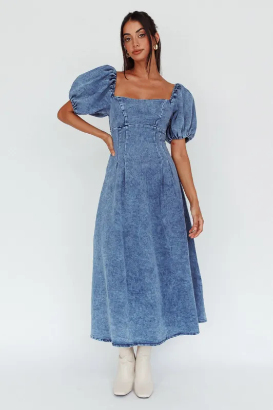 Zurich Puff Sleeve Midi Dress Blue sold by Selfie Leslie