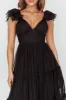 Amal Ruffle Shoulder Tulle Midi Dress Black sold by Selfie Leslie