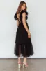 Amal Ruffle Shoulder Tulle Midi Dress Black sold by Selfie Leslie