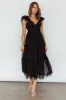 Amal Ruffle Shoulder Tulle Midi Dress Black sold by Selfie Leslie