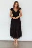 Amal Ruffle Shoulder Tulle Midi Dress Black sold by Selfie Leslie