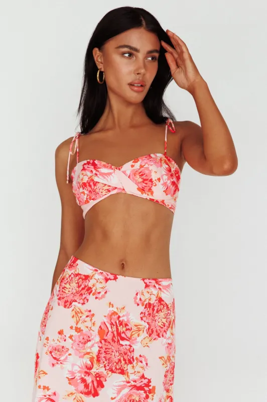Gabbi Tied Shoulder Crop Top Floral Pink sold by Selfie Leslie