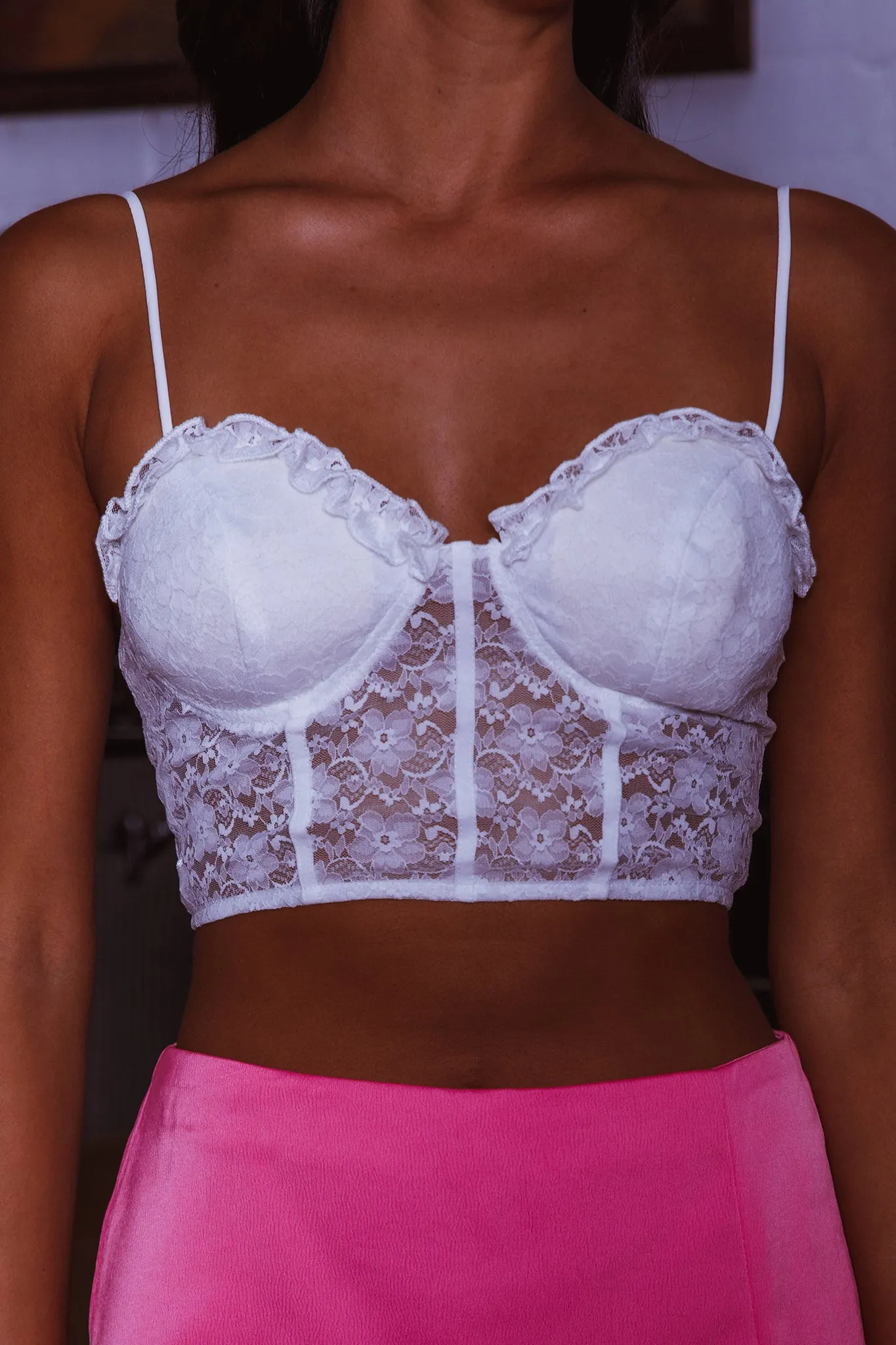 Maryann Frill & Lace Bustier Top White sold by Selfie Leslie product image thumbnail 5