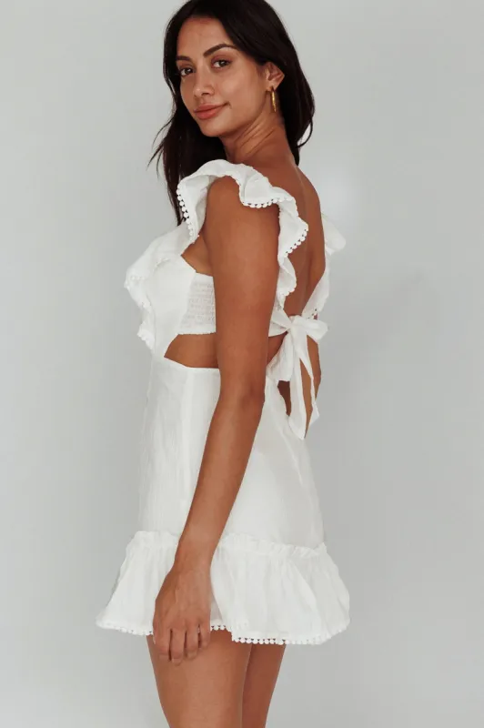 Porcia Tied Back Frill Dress White sold by Selfie Leslie