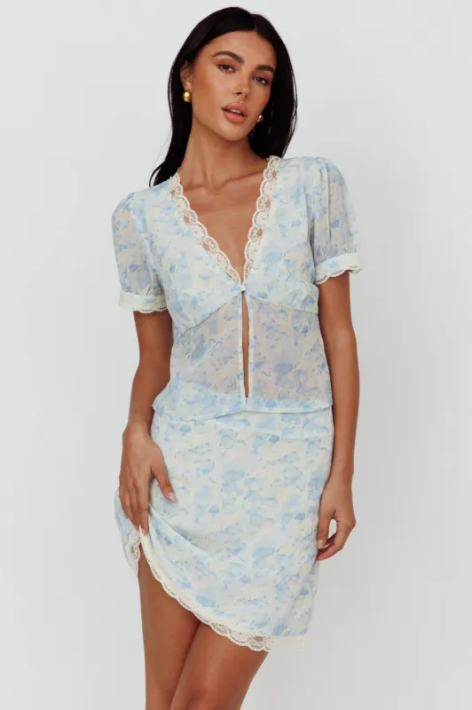 Palmer Lace Trim Blouse Top Blue sold by Selfie Leslie