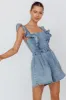 Nola Flared Ruffle Romper Denim sold by Selfie Leslie