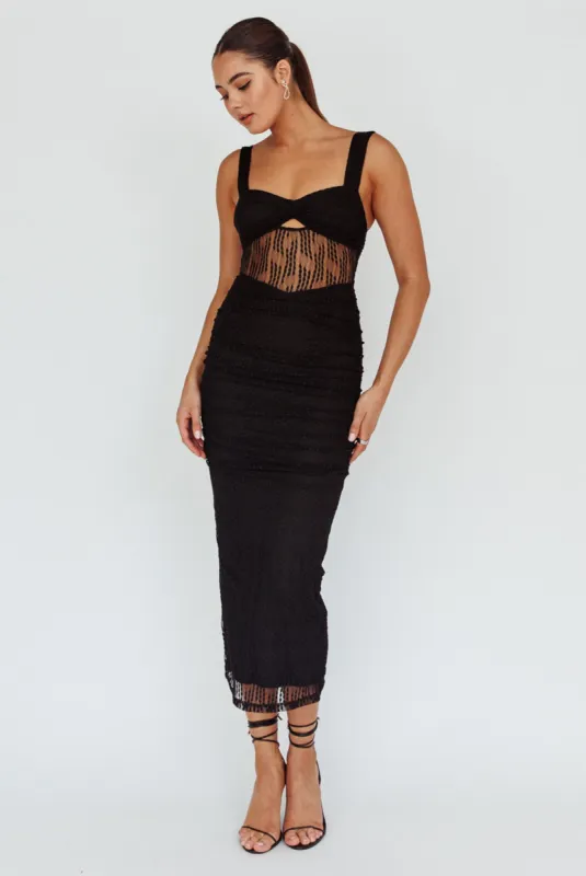Oliana Embroidered Mesh Midi Dress Black sold by Selfie Leslie