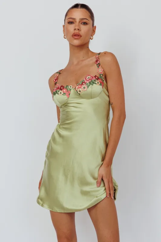 Rose Garden Floral Applique Mini Dress Lime sold by Selfie Leslie