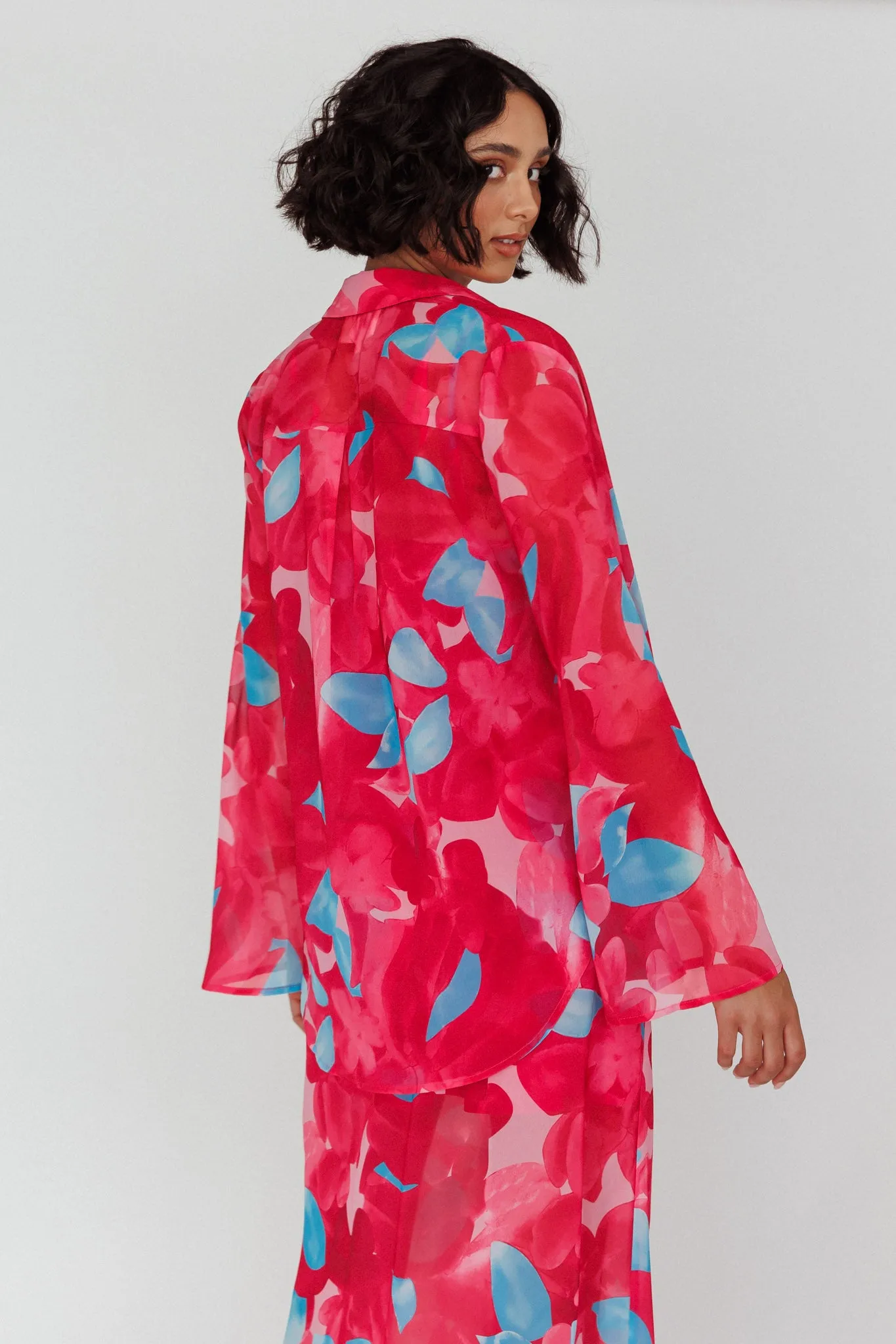 Stasi Flared Cuff Long Sleeve Shirt Floral Pink sold by Selfie Leslie product image thumbnail 2