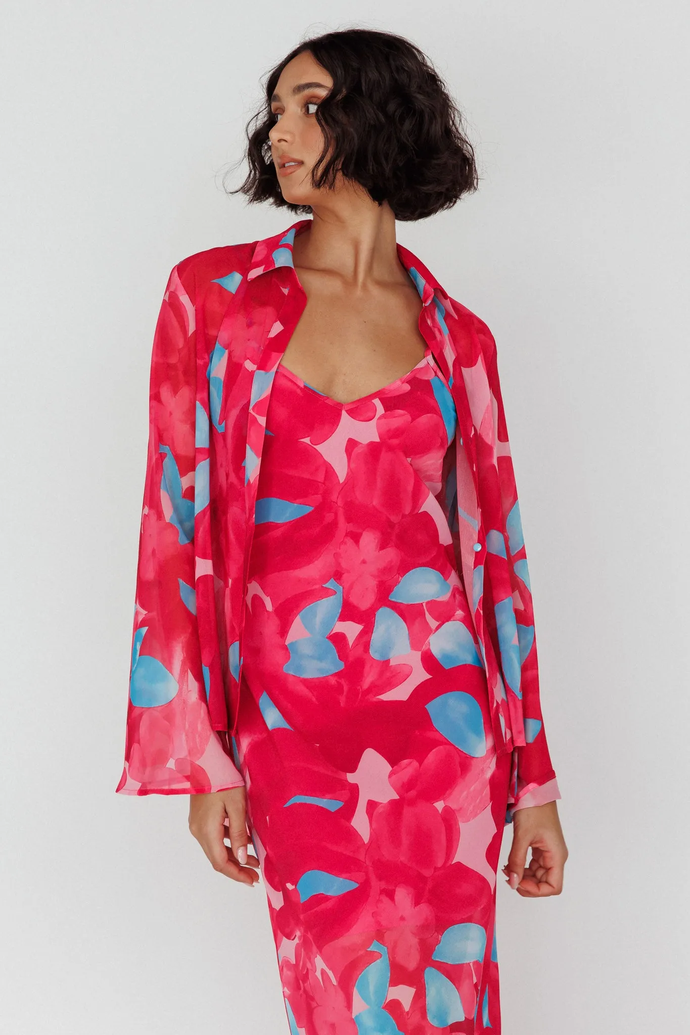 Stasi Flared Cuff Long Sleeve Shirt Floral Pink sold by Selfie Leslie product image thumbnail 4