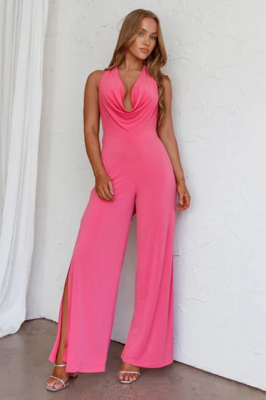 Emanuella Halterneck Split Jumpsuit Pink sold by Selfie Leslie