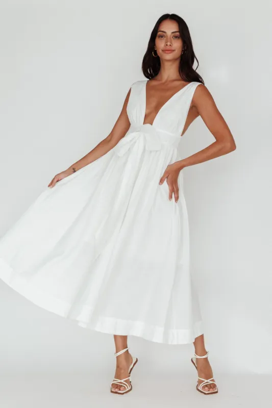 Indira Tied Bust Midi Dress Off White sold by Selfie Leslie