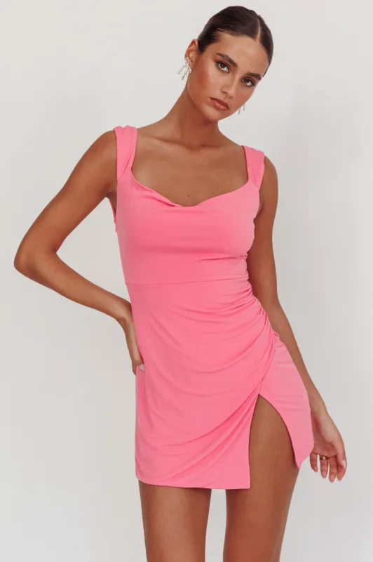 Giavanna Thigh Split Mini Dress Pink sold by Selfie Leslie