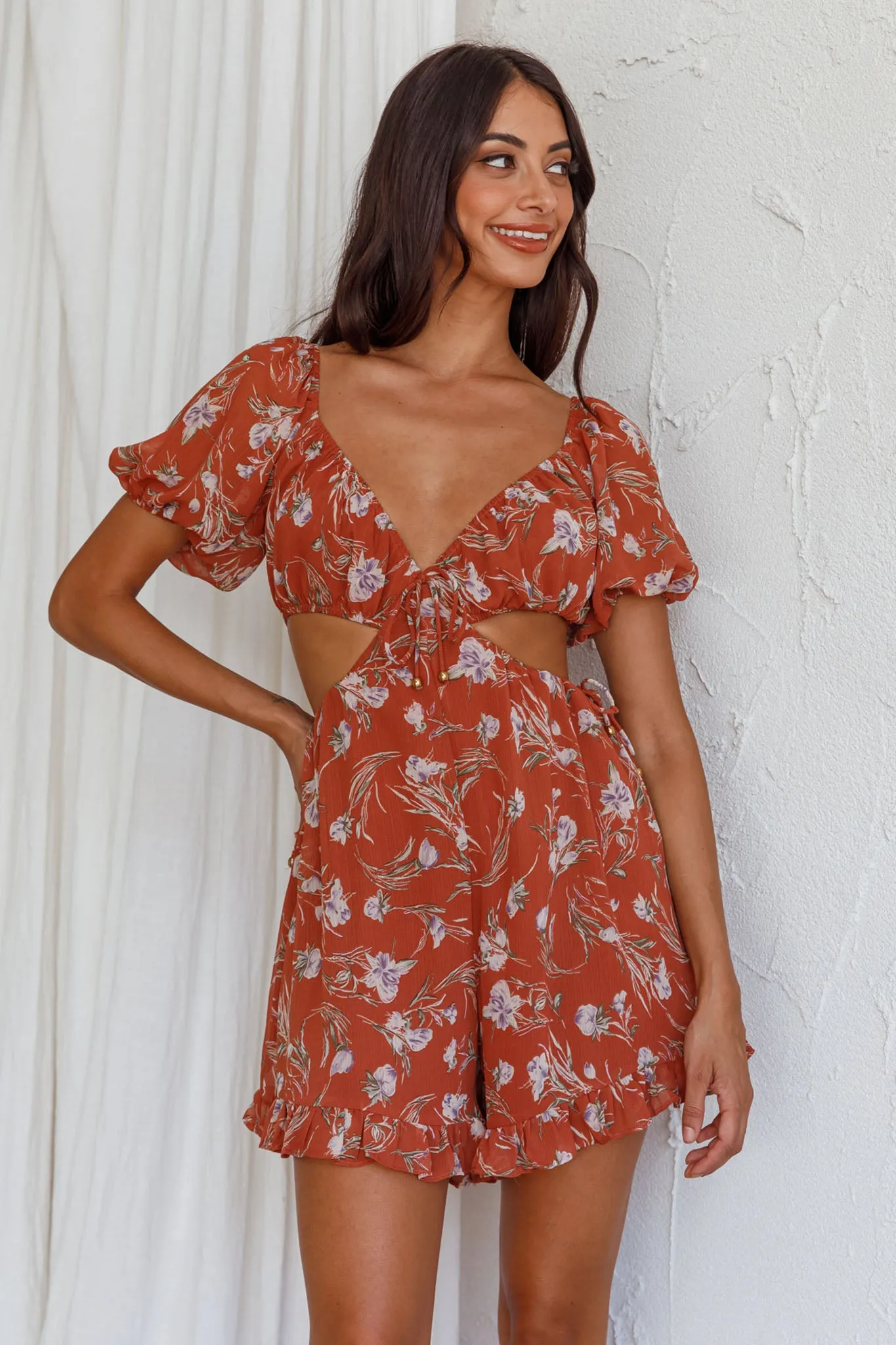 Fancy Free Cut-Out Waist Romper Floral Rose sold by Selfie Leslie