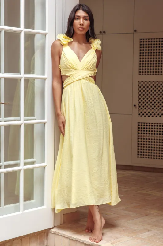 Madara Laced Back Ruffle Dress Yellow sold by Selfie Leslie