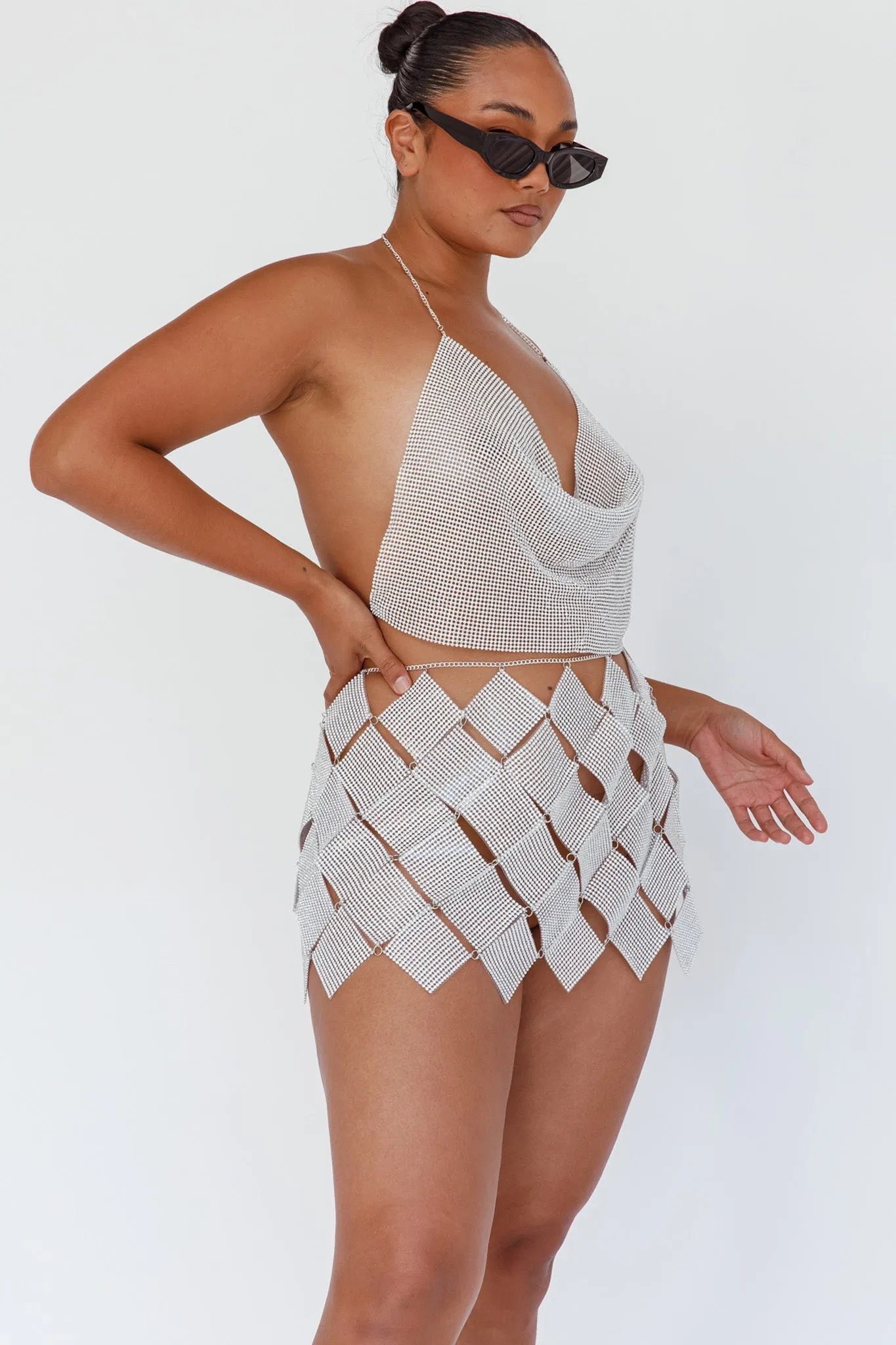 Vally Sequins Geometric Mini Skirt Silver sold by Selfie Leslie product image thumbnail 3