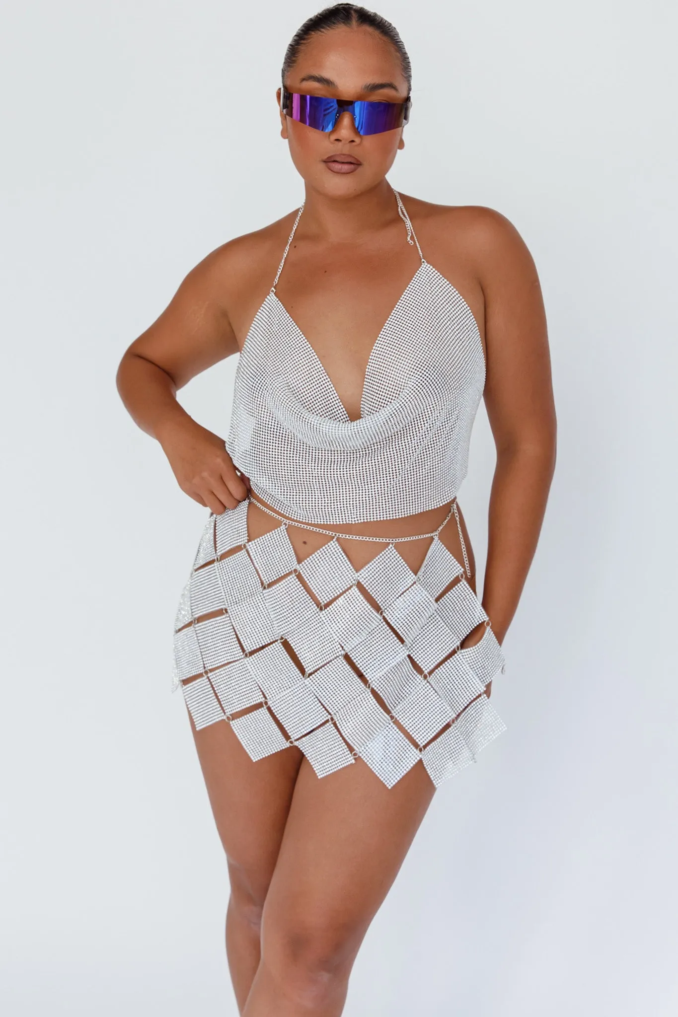 Vally Sequins Geometric Mini Skirt Silver sold by Selfie Leslie