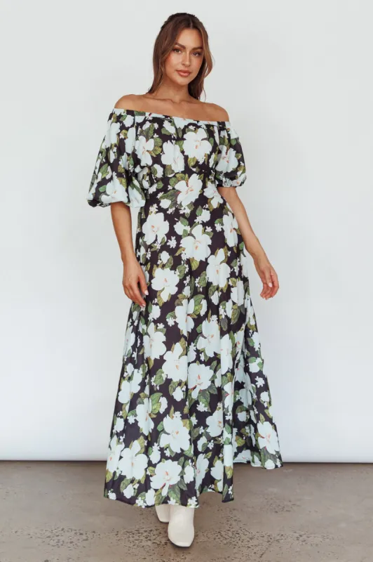 Momentum Off Shoulder Maxi Dress Floral Black sold by Selfie Leslie