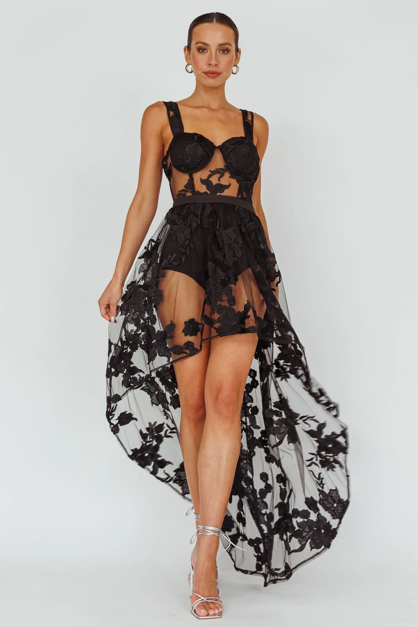 Moonlight Tango High-Low Mesh Top Black sold by Selfie Leslie