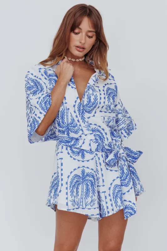 Daytona Beach Button-Up Romper Print Blue sold by Selfie Leslie