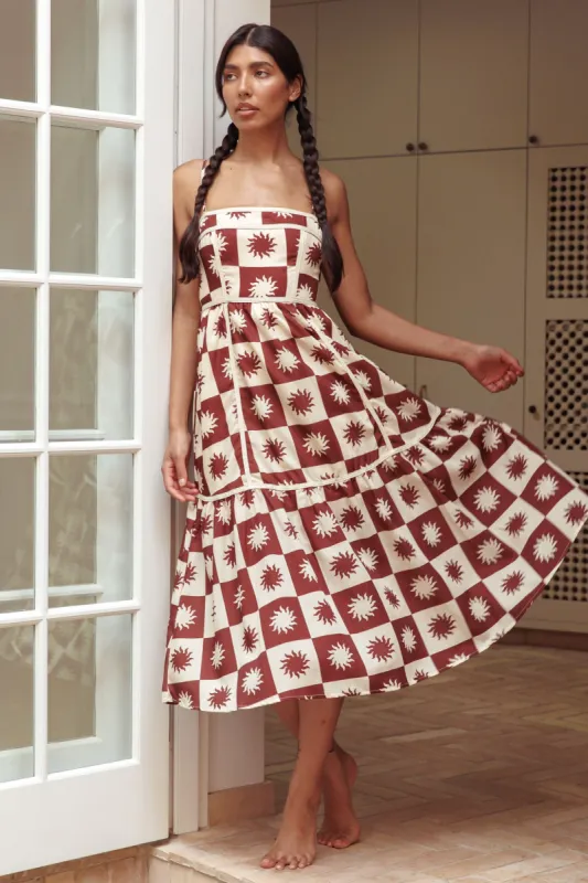 Confidante Piping Trim Midi Dress Brown sold by Selfie Leslie