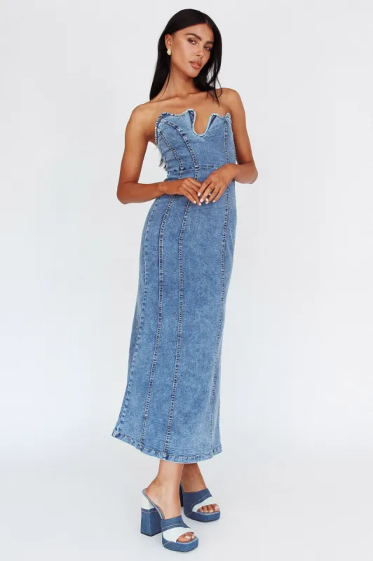 Horizon Strapless Wavy Neckline Midi Denim Blue sold by Selfie Leslie