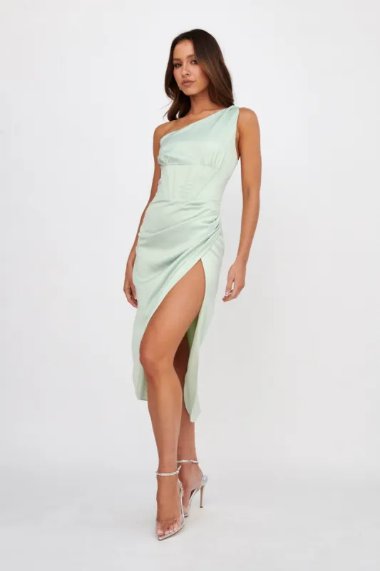 Ryhana One-Shoulder Split Midi Dress Mint sold by Selfie Leslie