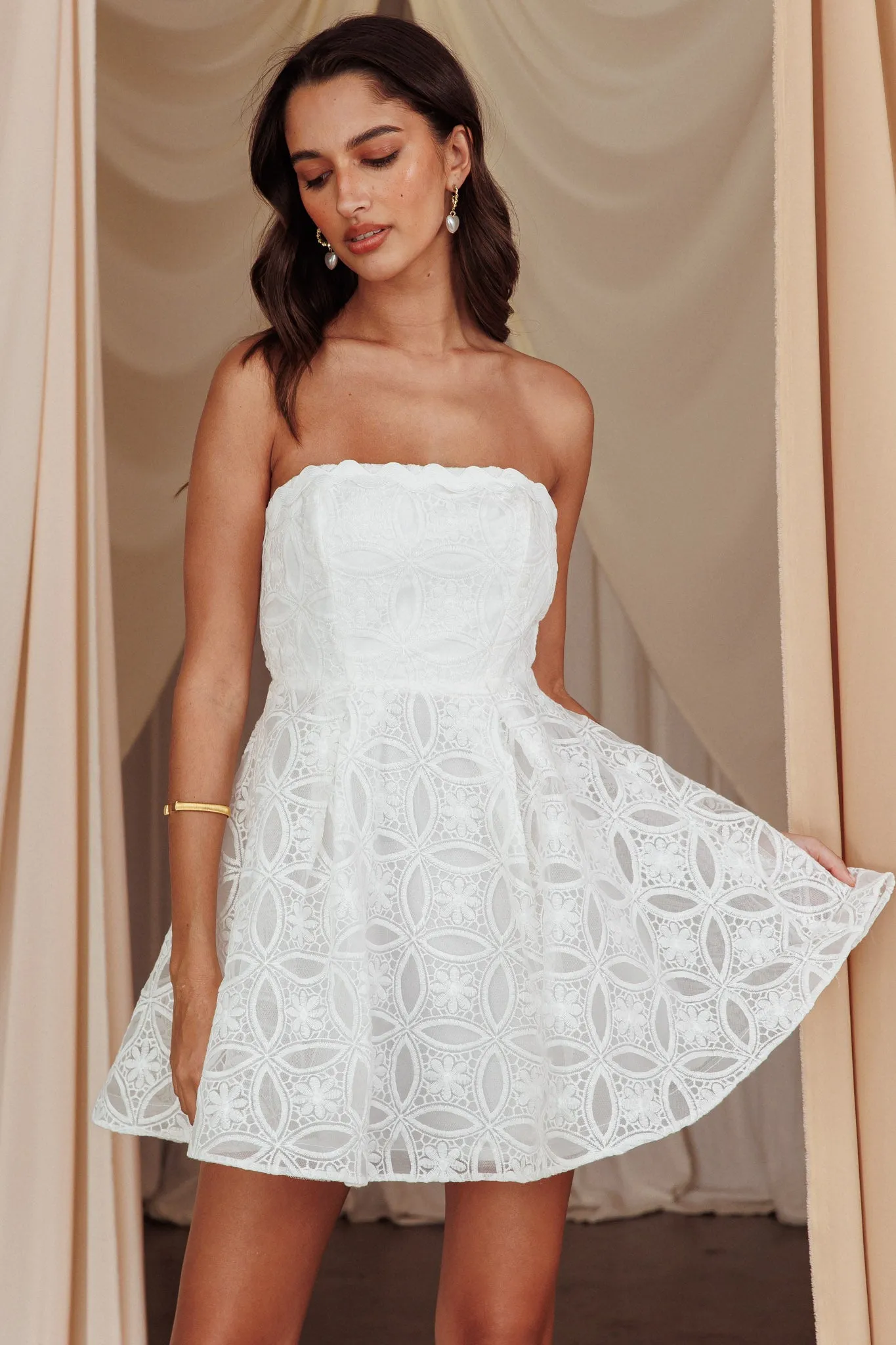 Kesenia Strapless Embroidered Mini Dress White sold by Selfie Leslie