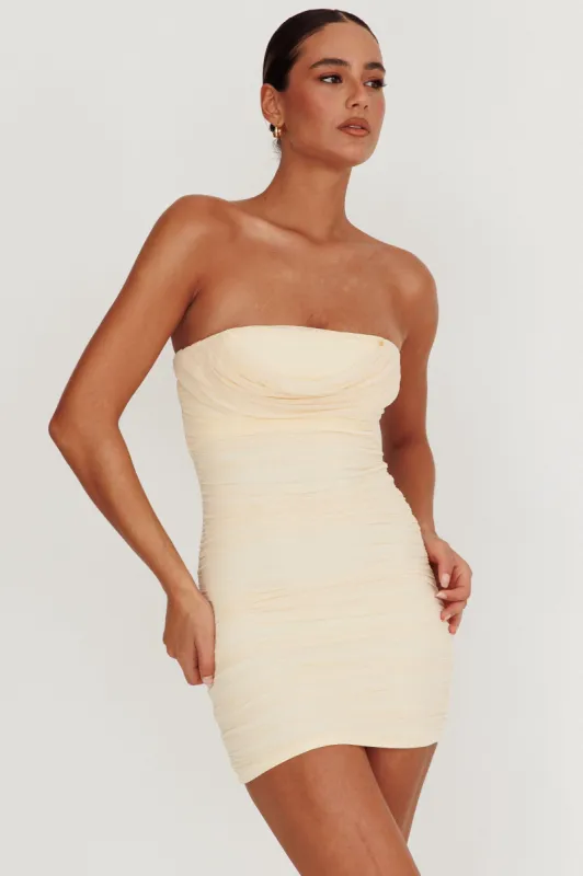 Mars Draped Strapless Mini Dress Cream sold by Selfie Leslie