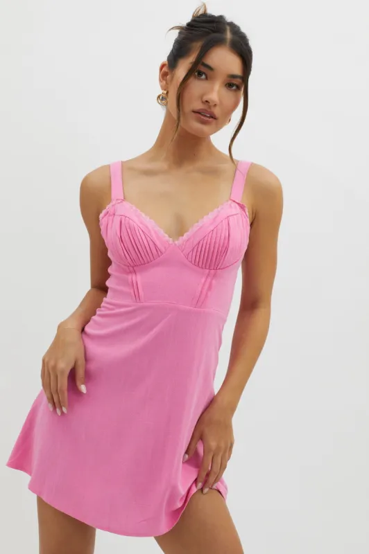 Day Dreamer Pintuck Pleat Mini Dress Hot Pink sold by Selfie Leslie