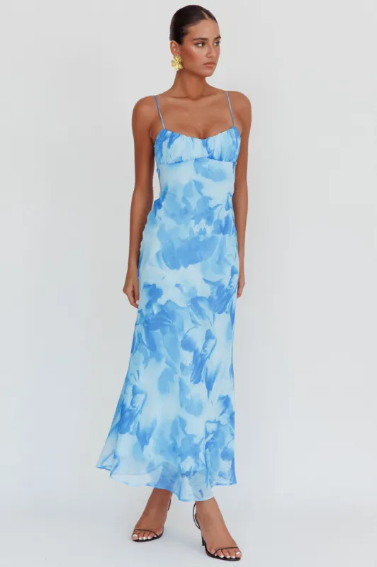 Nerida Low Back Twist Maxi Dress Blue sold by Selfie Leslie