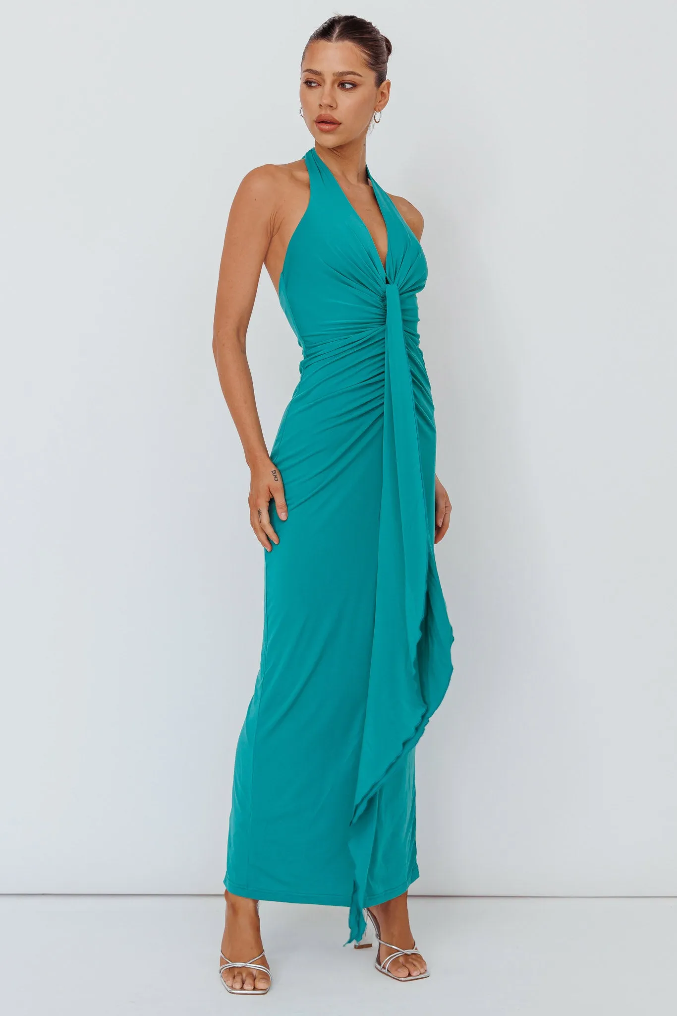 Ray Of Light Ruched Halterneck Maxi Dress Green sold by Selfie Leslie product image thumbnail 3