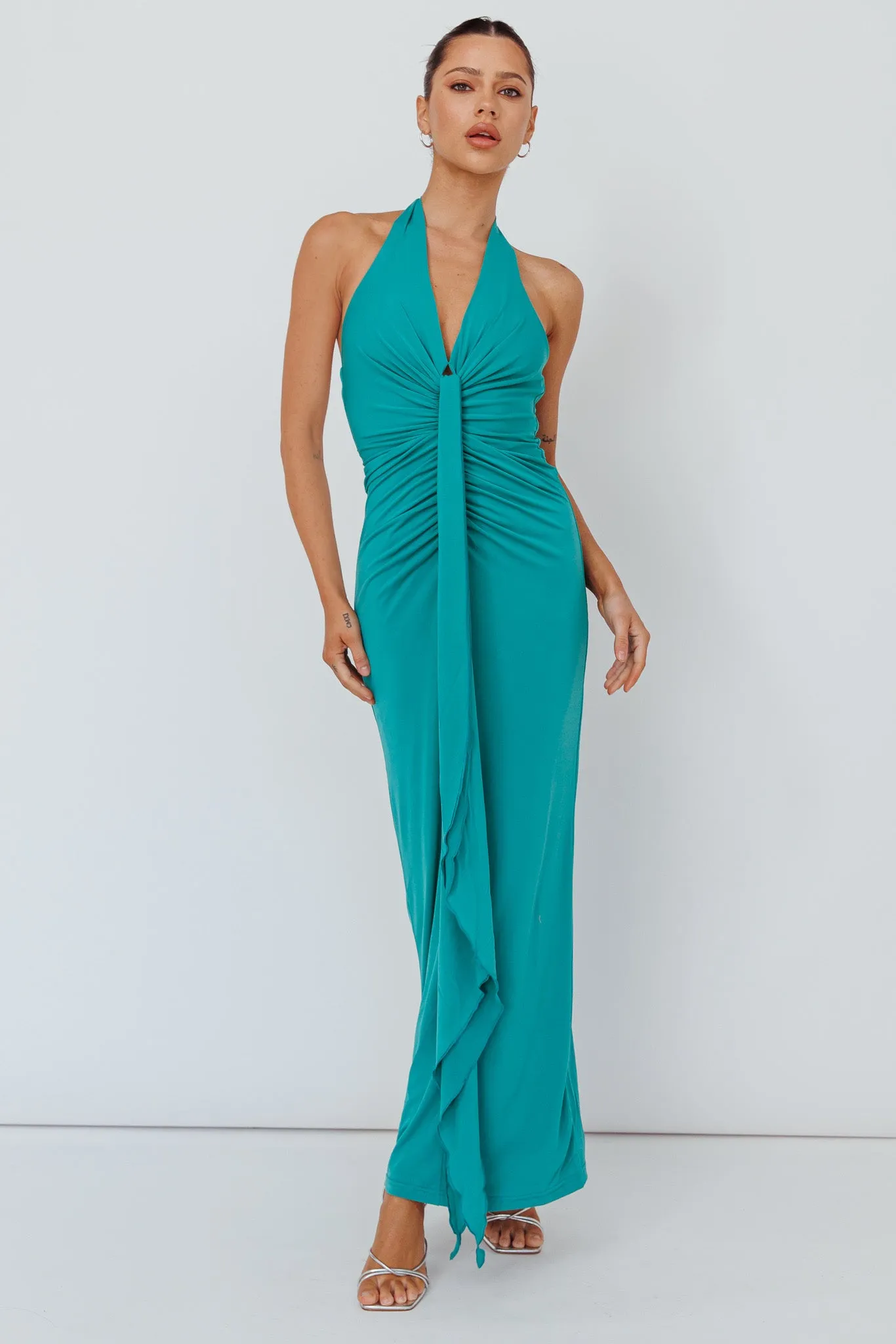 Ray Of Light Ruched Halterneck Maxi Dress Green sold by Selfie Leslie product image thumbnail 5