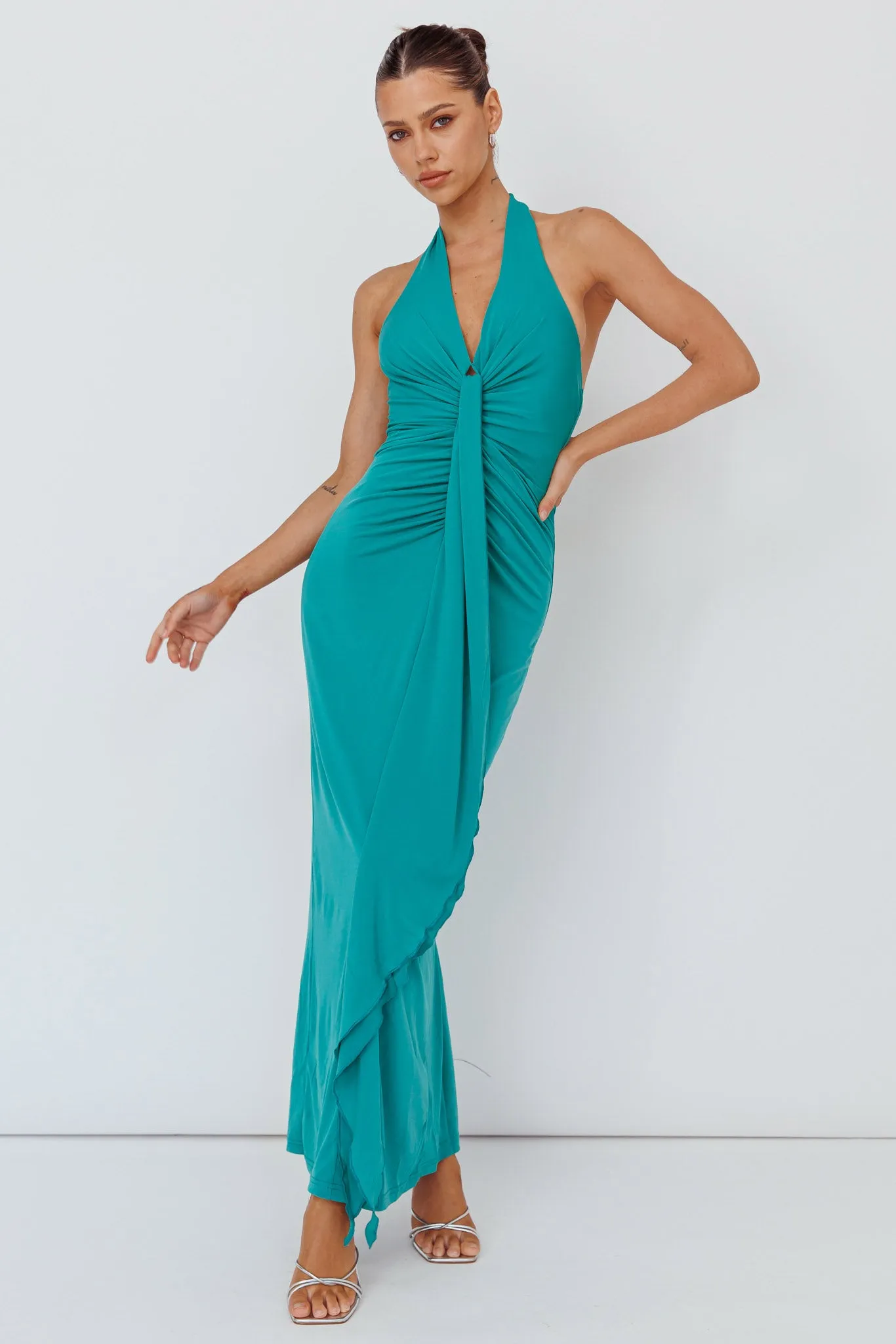 Ray Of Light Ruched Halterneck Maxi Dress Green sold by Selfie Leslie