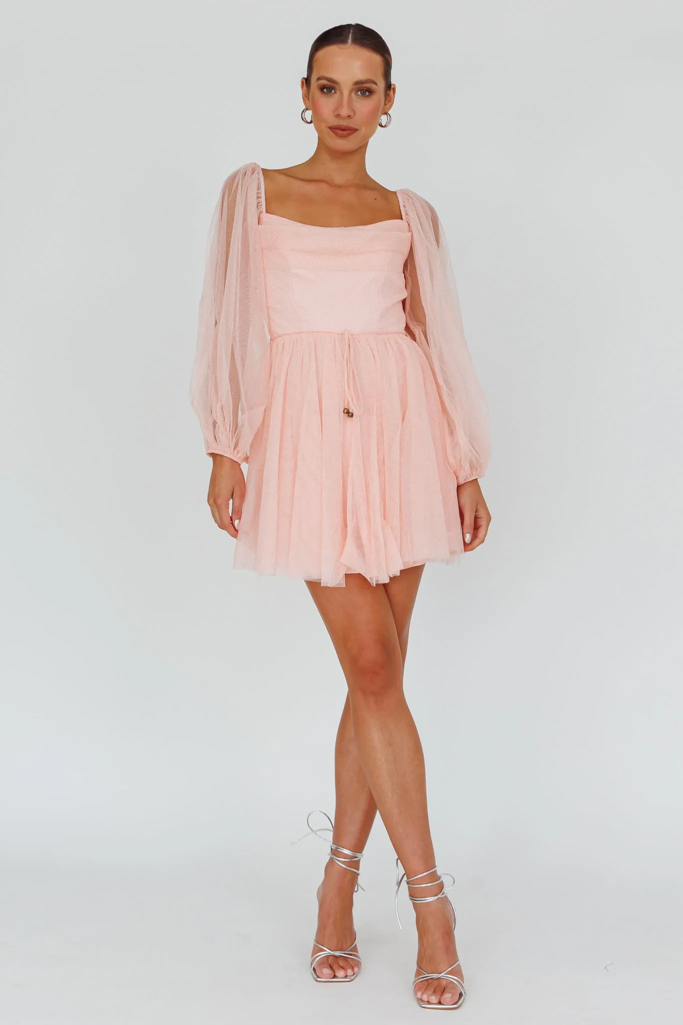 Fairytale Dream Pleat Neckline Mini Dress Sparkle Pink sold by Selfie Leslie product image thumbnail 3
