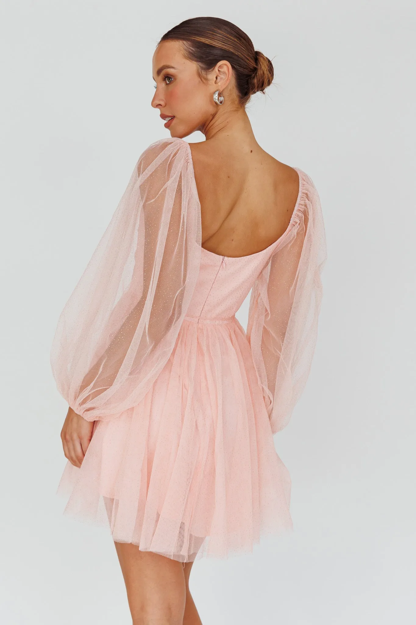 Fairytale Dream Pleat Neckline Mini Dress Sparkle Pink sold by Selfie Leslie product image thumbnail 2