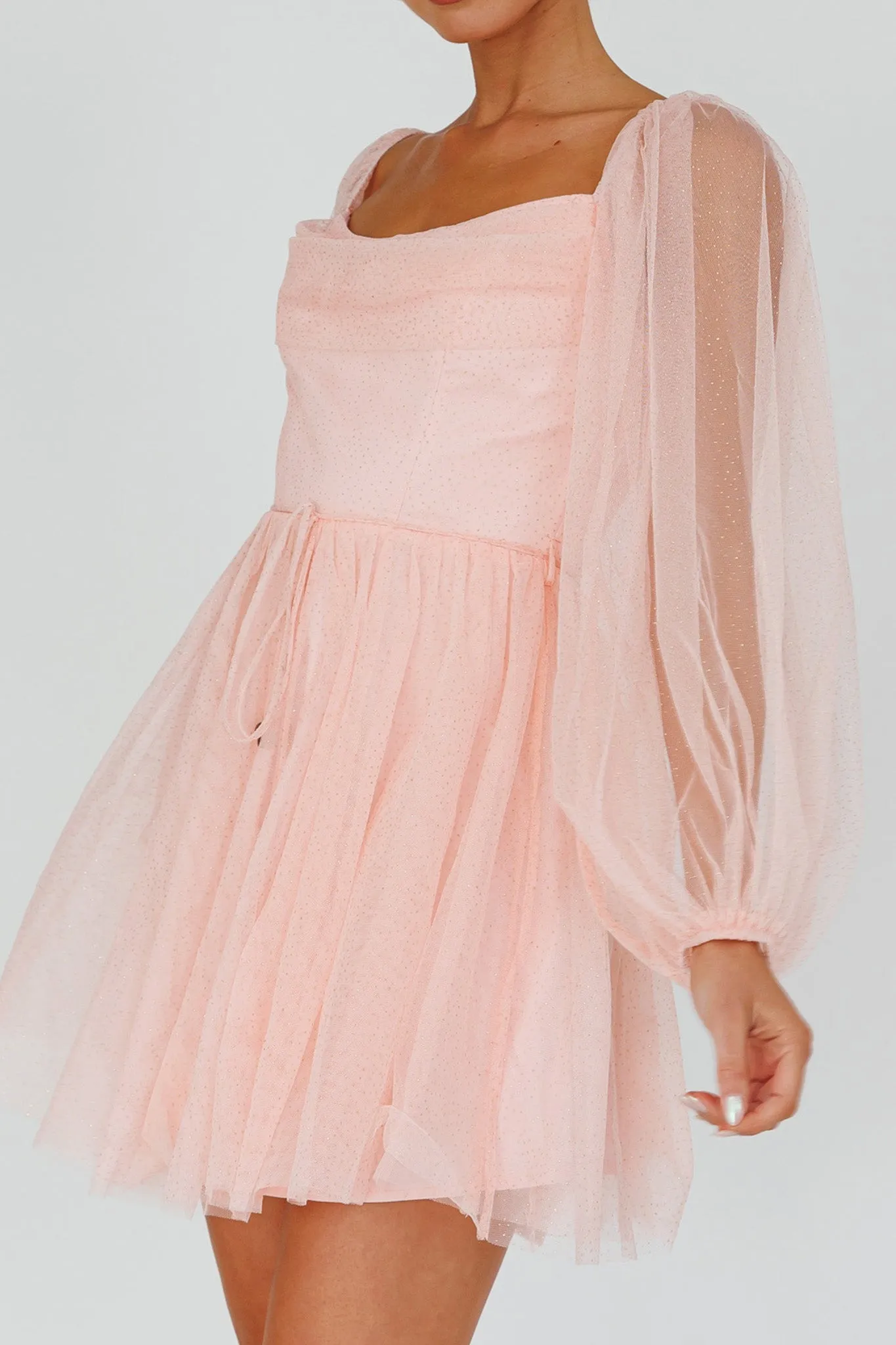 Fairytale Dream Pleat Neckline Mini Dress Sparkle Pink sold by Selfie Leslie product image thumbnail 4