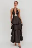 Catalina Tiered Ruffle Rosette Maxi Dress Black sold by Selfie Leslie