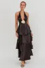 Catalina Tiered Ruffle Rosette Maxi Dress Black sold by Selfie Leslie