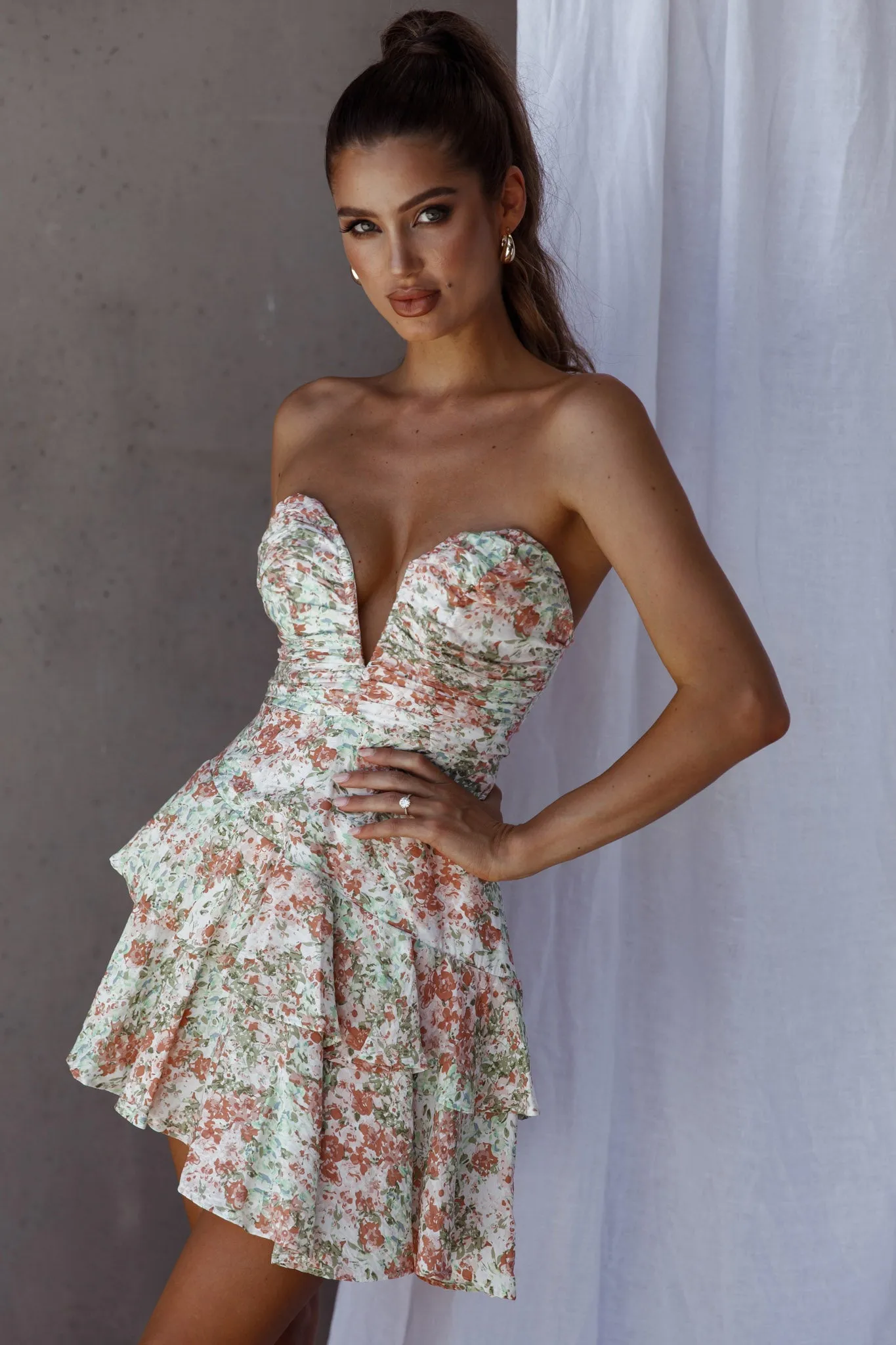 Milana Sweetheart Neckline Asymmetrical Dress Floral White sold by Selfie Leslie product image thumbnail 5