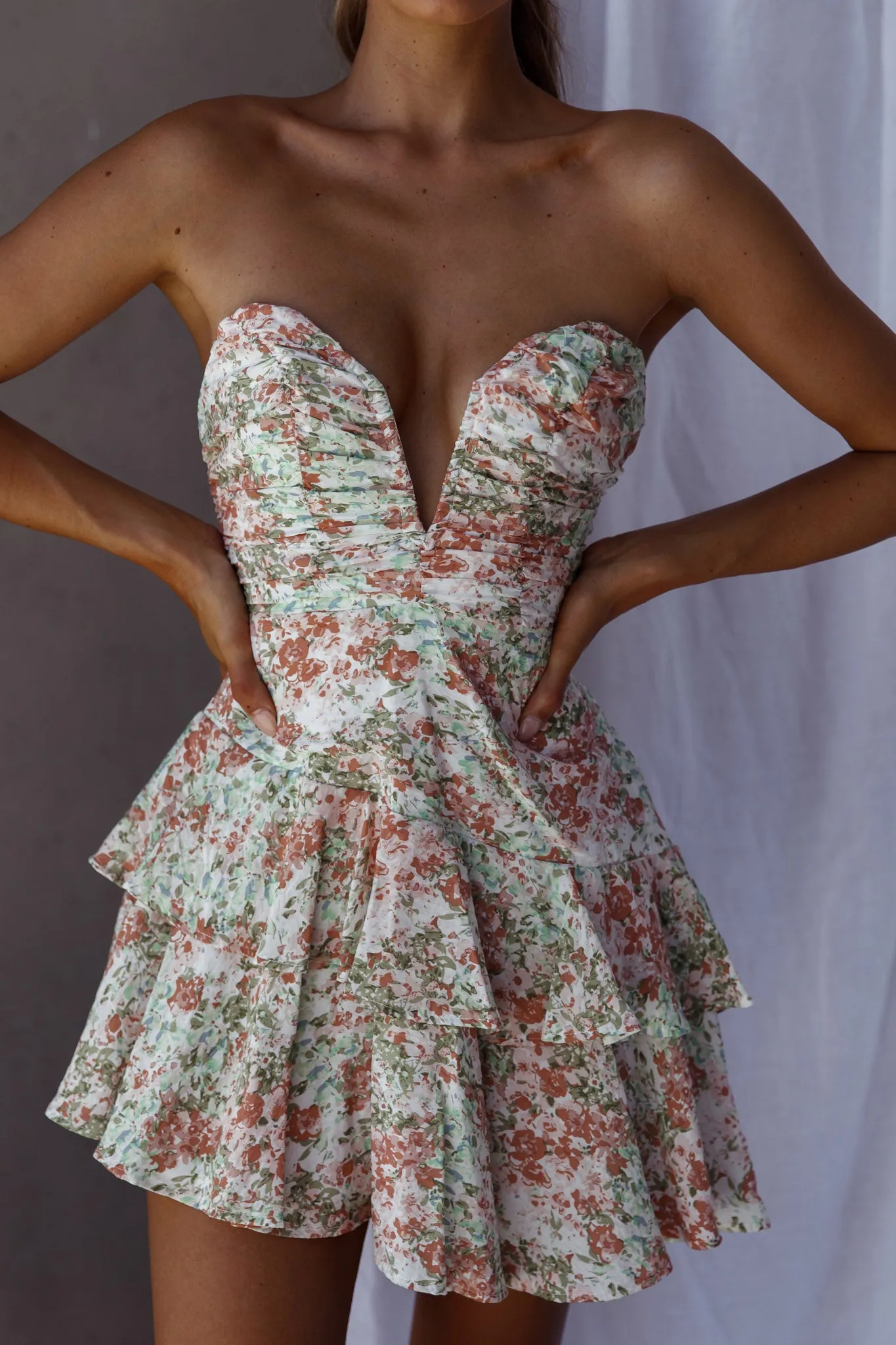 Milana Sweetheart Neckline Asymmetrical Dress Floral White sold by Selfie Leslie product image thumbnail 4