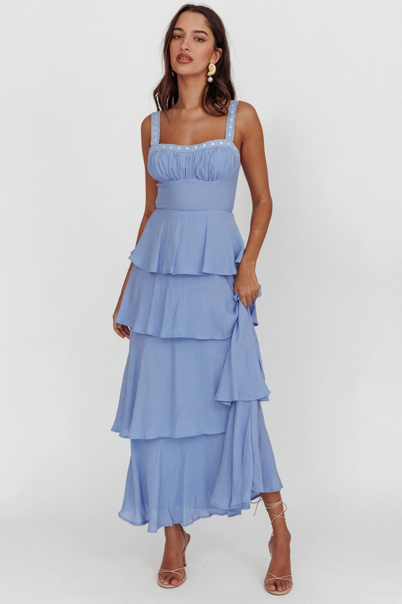 Provence Bloom Tiered Ruffle Maxi Dress Blue sold by Selfie Leslie
