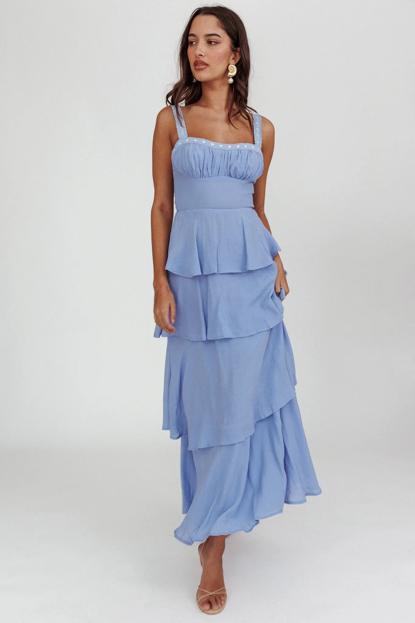 Provence Bloom Tiered Ruffle Maxi Dress Blue sold by Selfie Leslie product image thumbnail 3