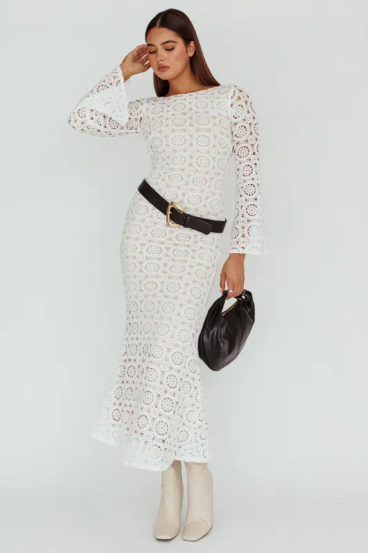 Kasia Long Sleeve Crochet Maxi Dress White sold by Selfie Leslie