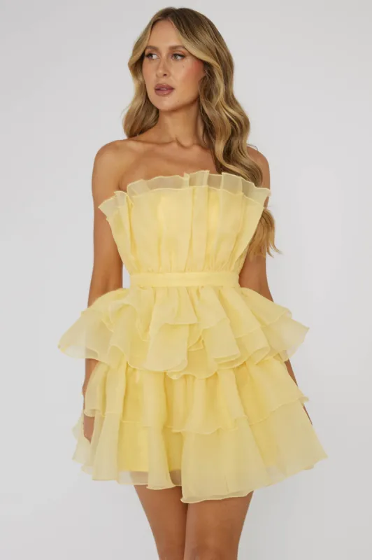 Bon Bon Tiered Chiffon Mini Dress Yellow sold by Selfie Leslie