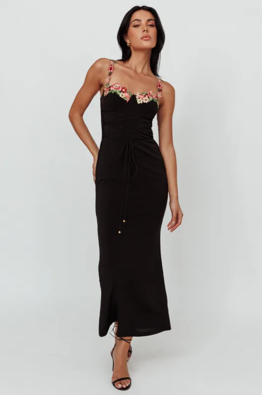 Rose Garden Floral Applique Laced Midi Dress Black sold by Selfie Leslie