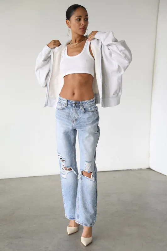 DOGMA High Rise Straight Leg Denim Jeans Distressed Light Wash sold by Selfie Leslie