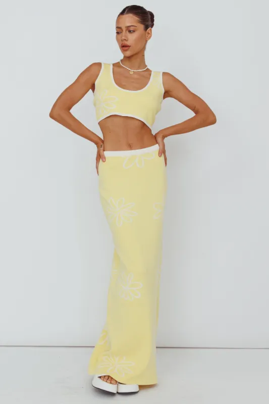 Sunland Knit Maxi Skirt Flower Light Lemon sold by Selfie Leslie