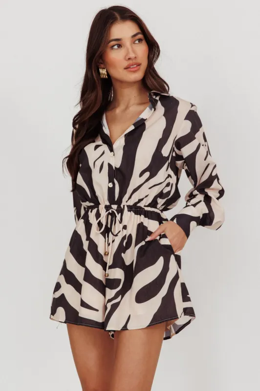 Tiki Long Sleeve Romper Print Beige sold by Selfie Leslie