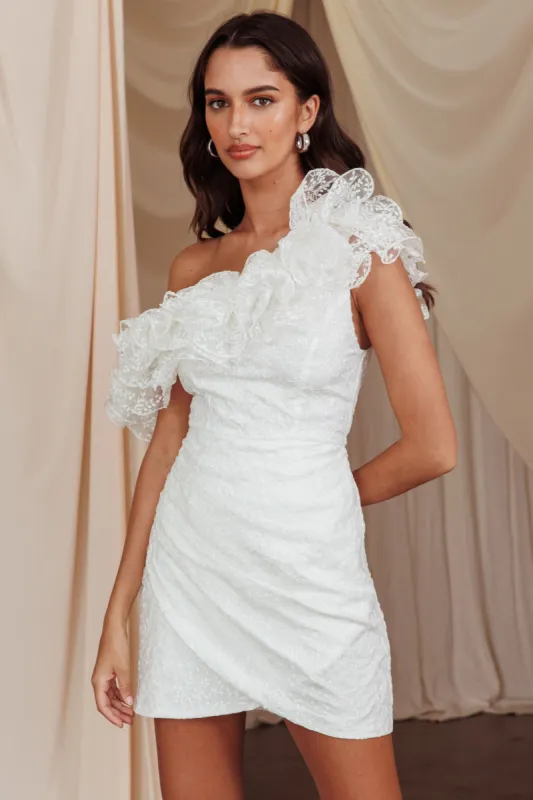 Hollyn One-Shoulder Ruffle Mini Dress White sold by Selfie Leslie